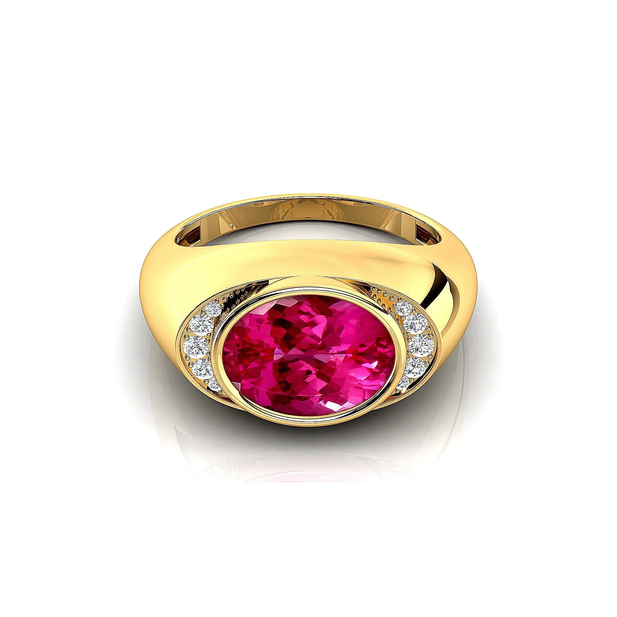 Classic Dome Shaped Diamond Oval Cut Pink Sapphire Ring - GeumJewels