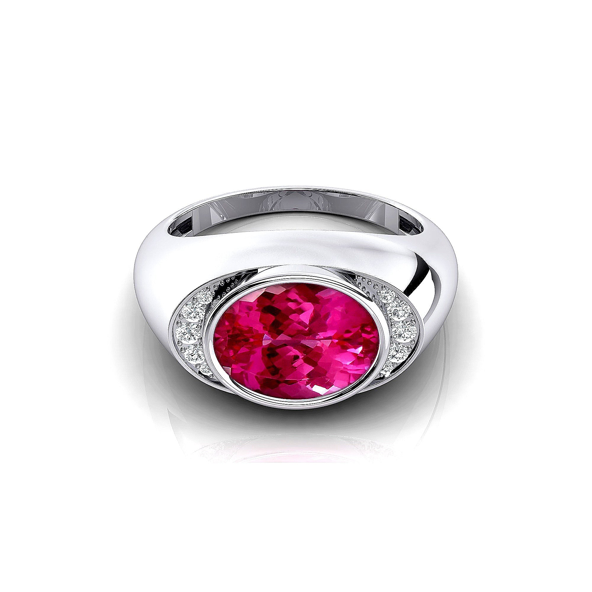 Classic Dome Shaped Diamond Oval Cut Pink Sapphire Ring - GeumJewels