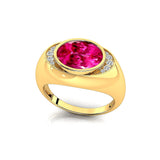 Classic Dome Shaped Diamond Oval Cut Pink Sapphire Ring - GeumJewels