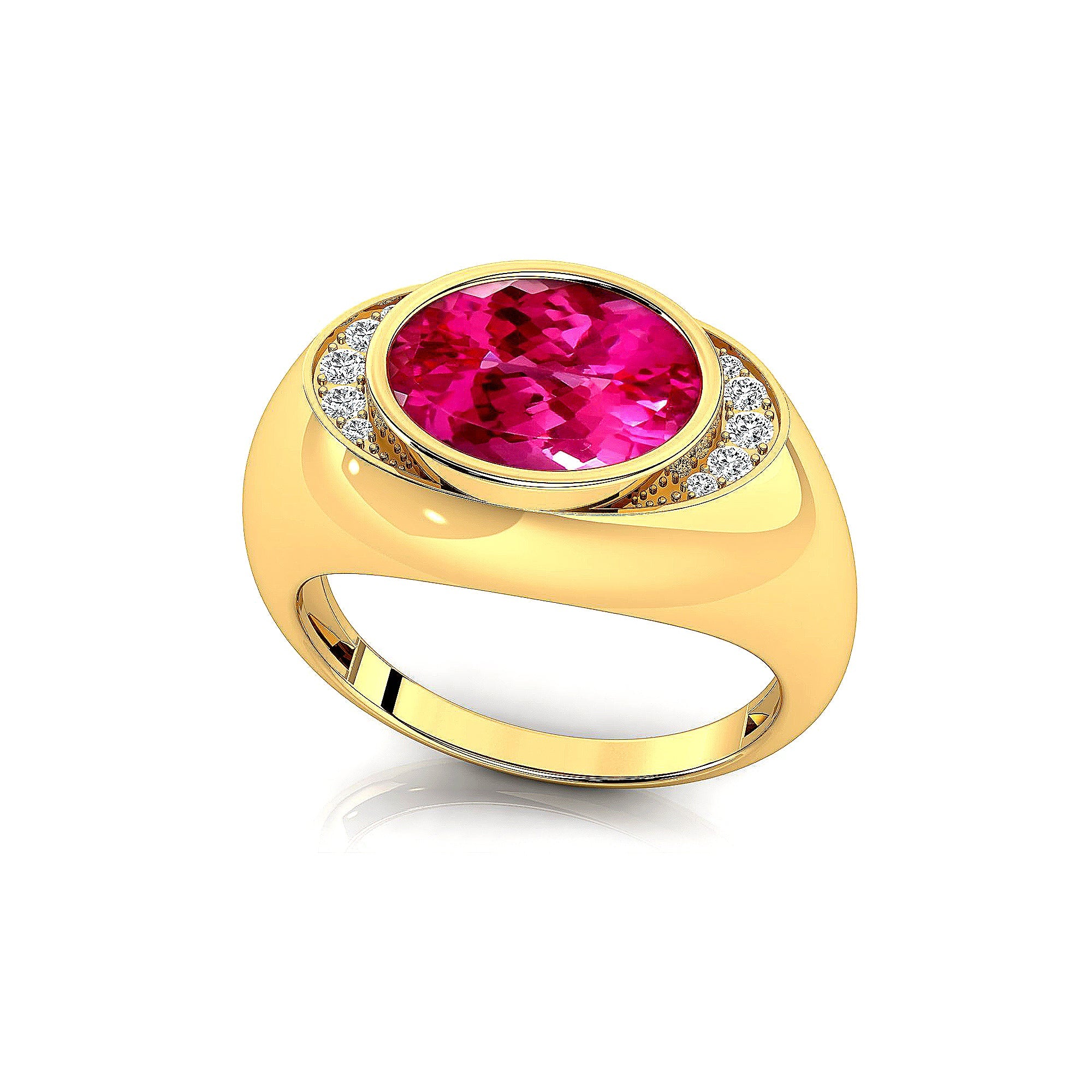 Classic Dome Shaped Diamond Oval Cut Pink Sapphire Ring - GeumJewels