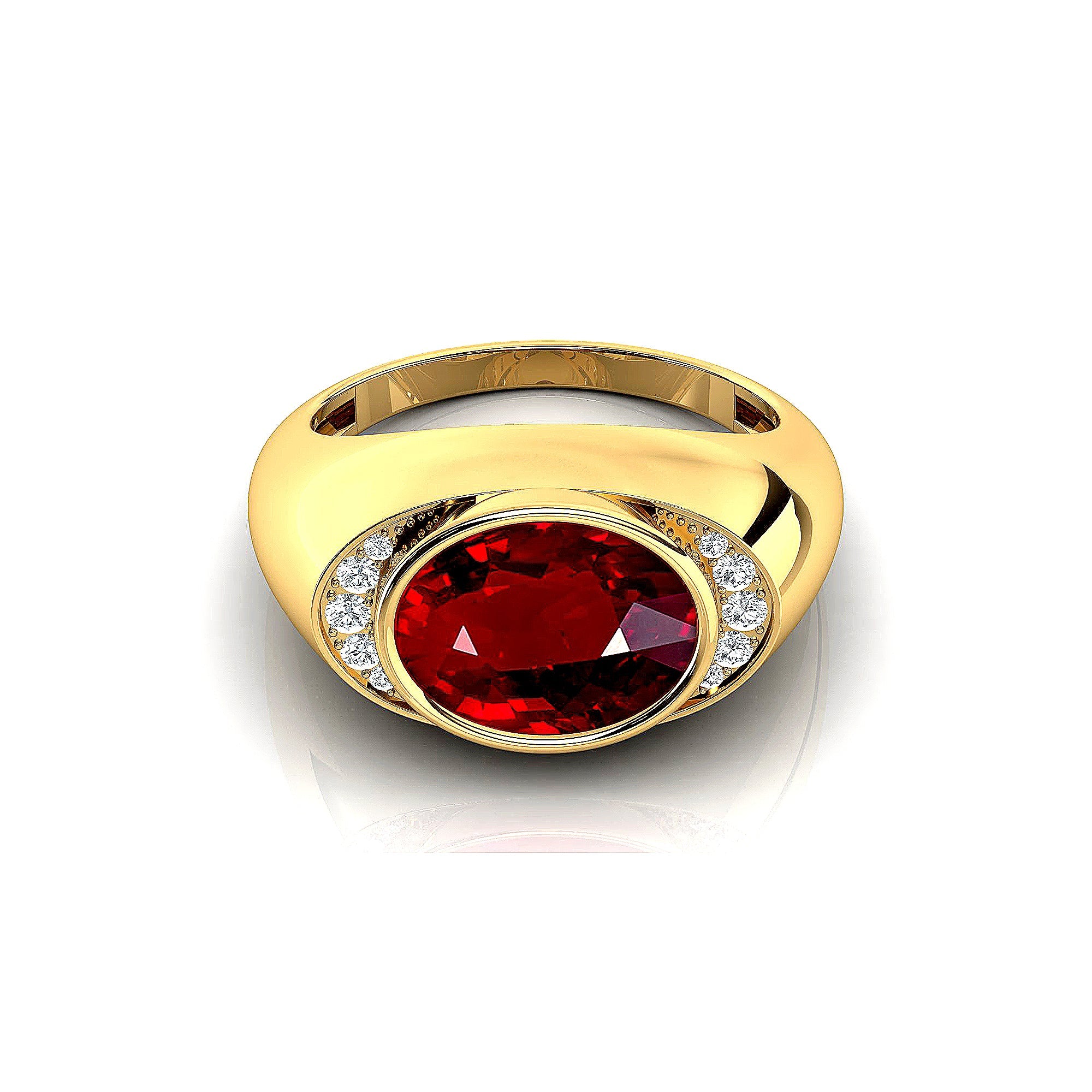 Classic Dome Shaped Diamond Oval Cut Ruby Ring - GeumJewels