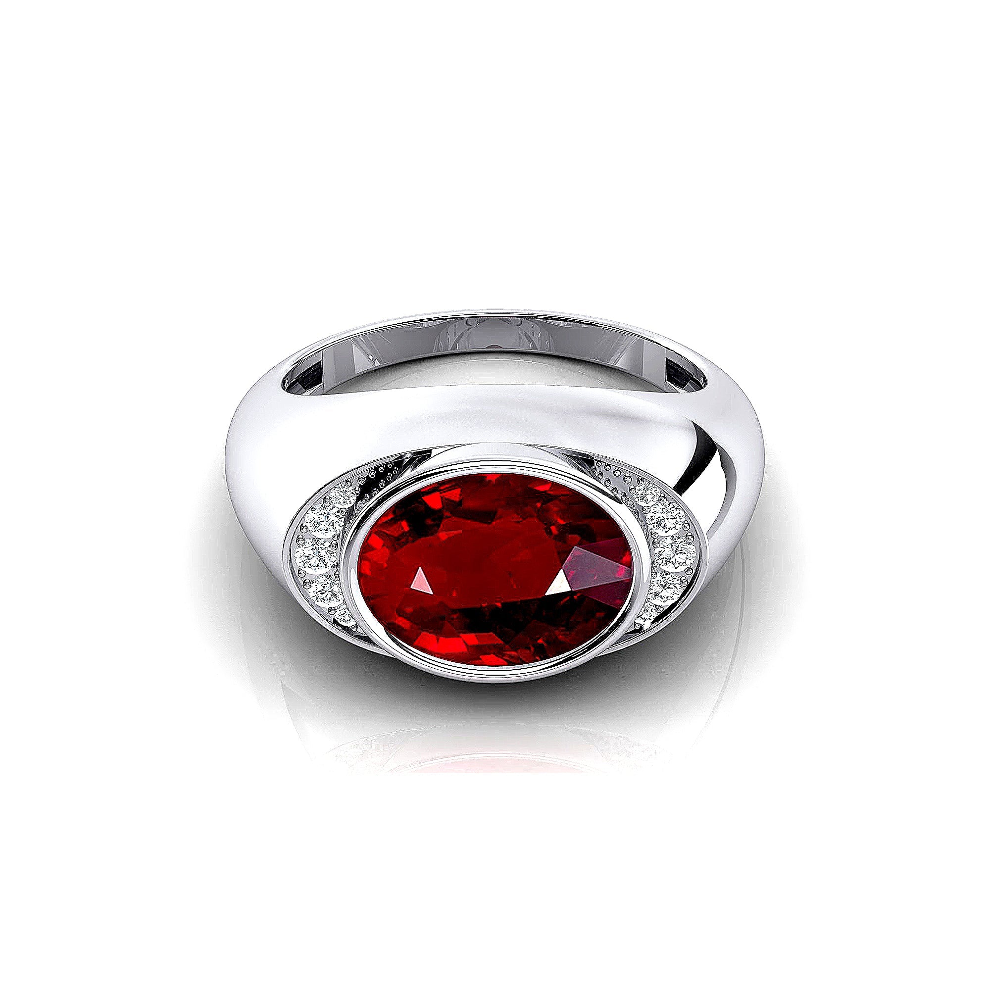 Classic Dome Shaped Diamond Oval Cut Ruby Ring - GeumJewels