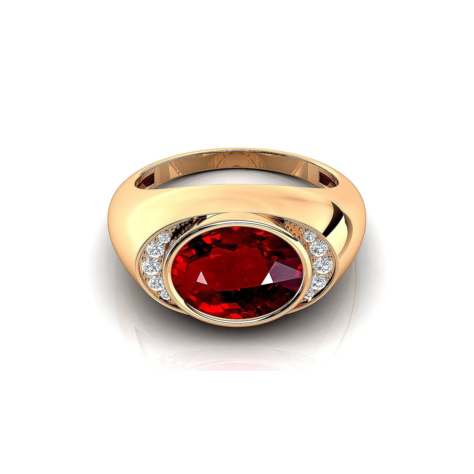 Classic Dome Shaped Diamond Oval Cut Ruby Ring - GeumJewels