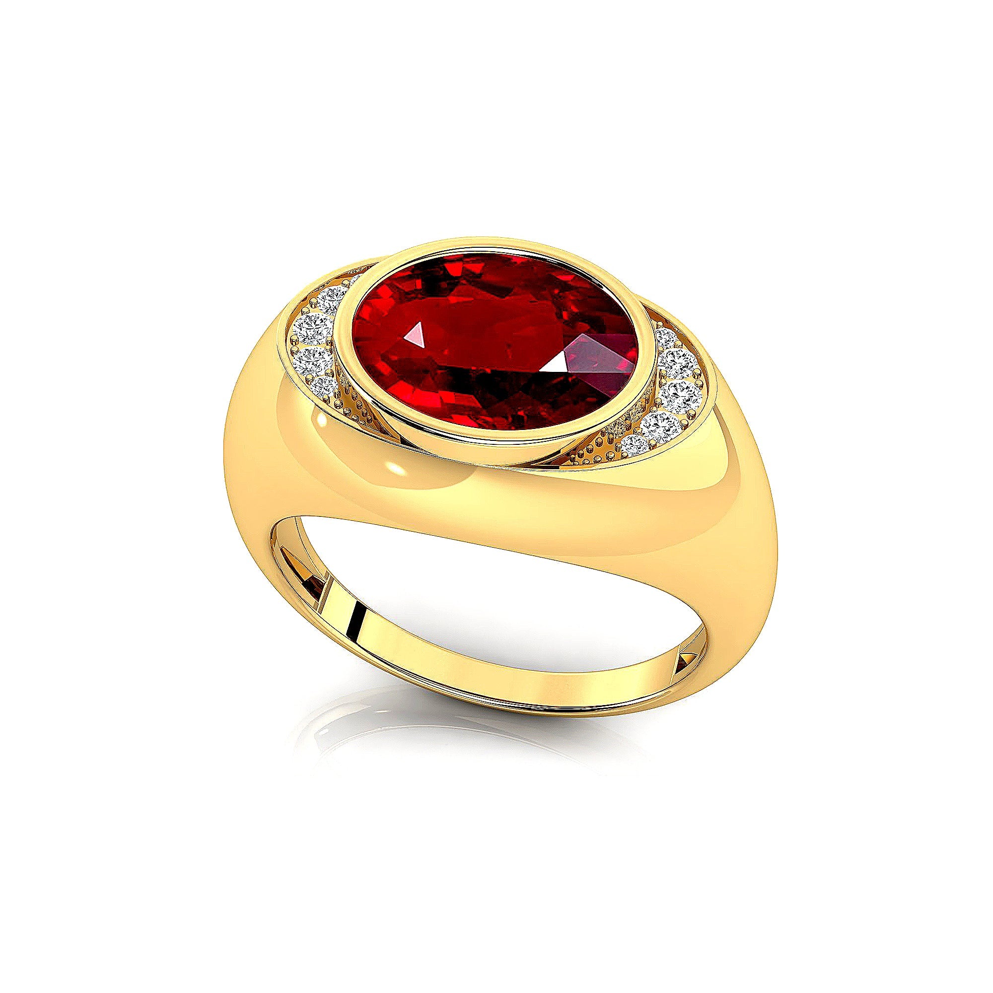 Classic Dome Shaped Diamond Oval Cut Ruby Ring - GeumJewels