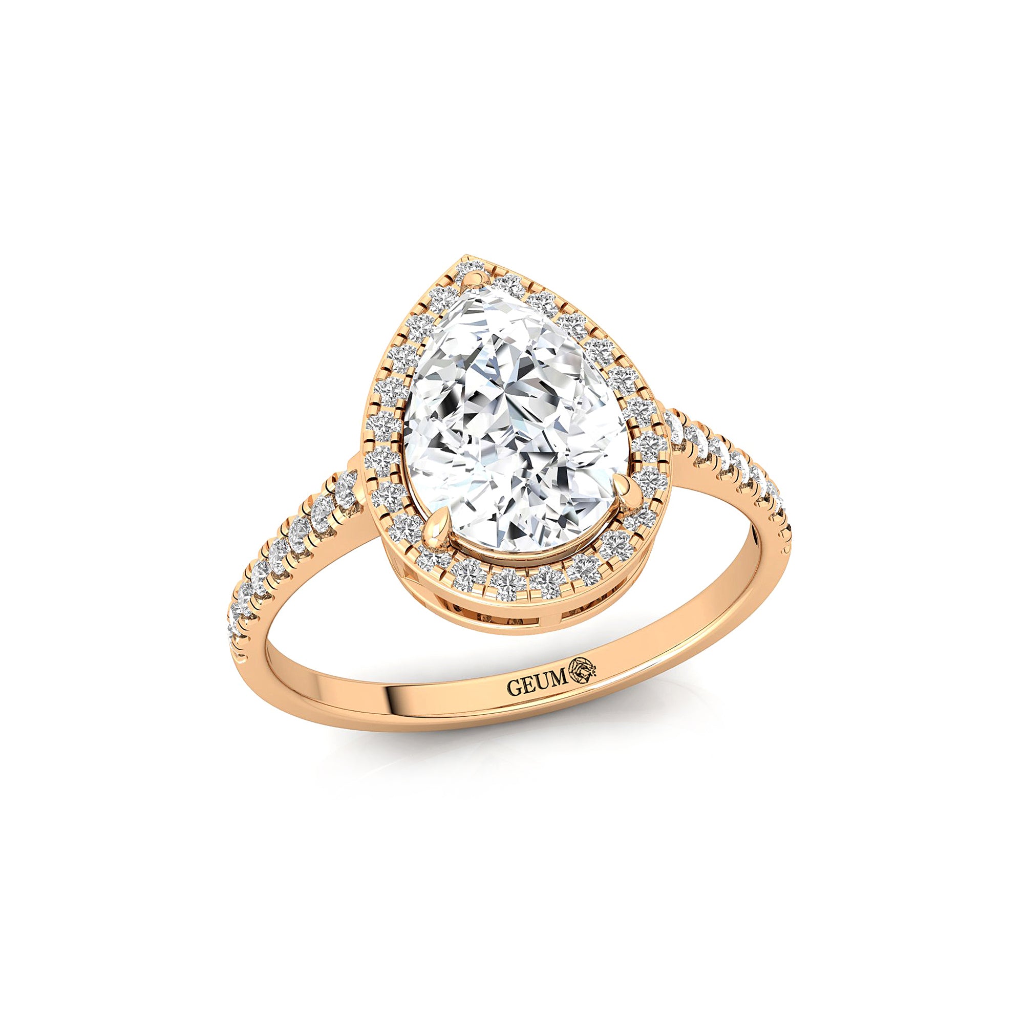 Classic Pear Shaped Lab Diamond Halo Diamond Engagement Ring - GeumJewels