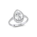 Classic Pear Shaped Lab Diamond Halo Diamond Engagement Ring - GeumJewels