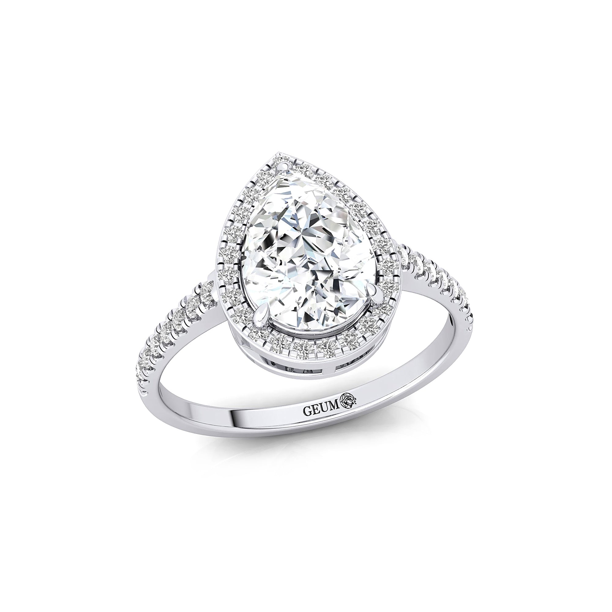 Classic Pear Shaped Lab Diamond Halo Diamond Engagement Ring - GeumJewels