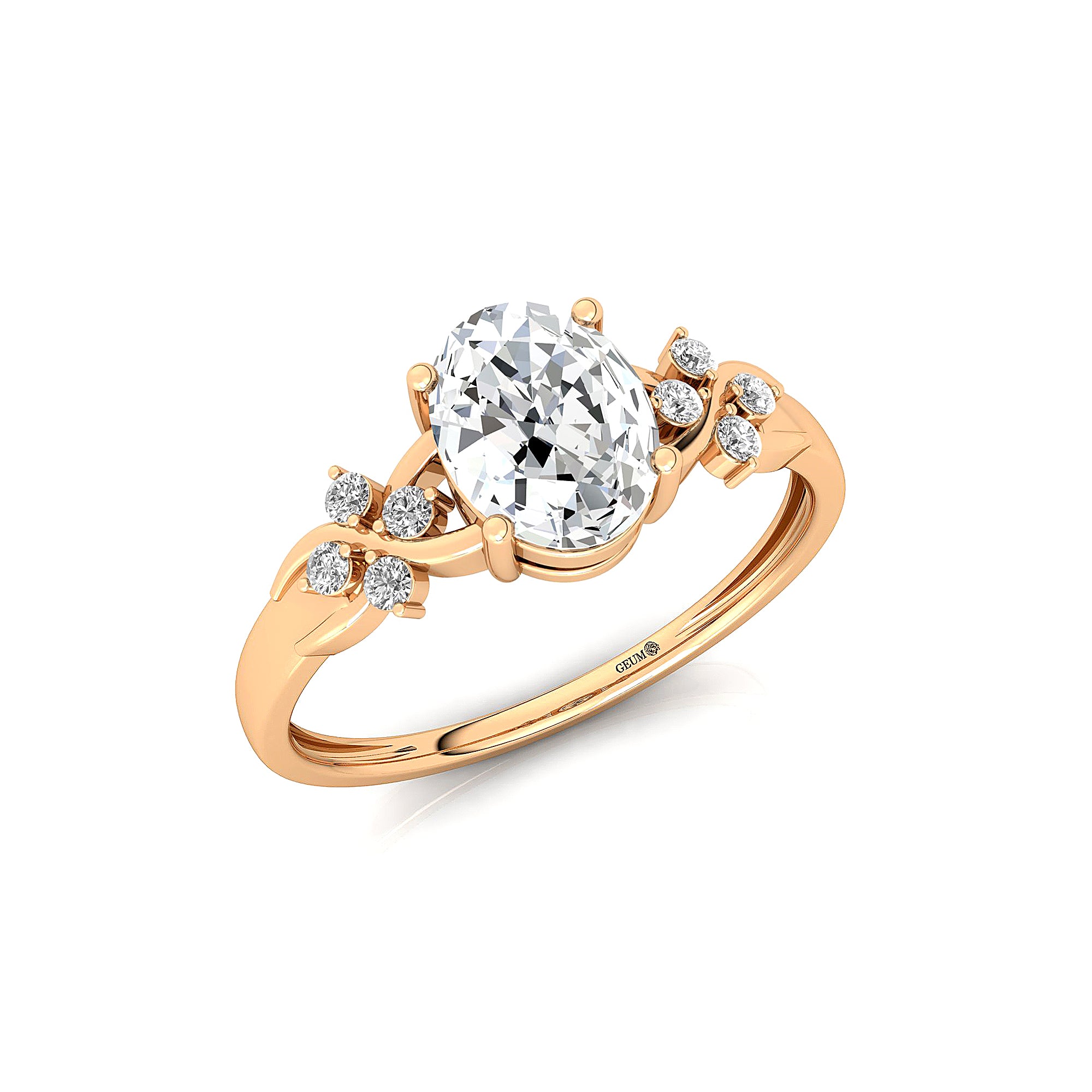 Criss Cross Diamond Ring with Oval Cut Lab Diamond - GeumJewels