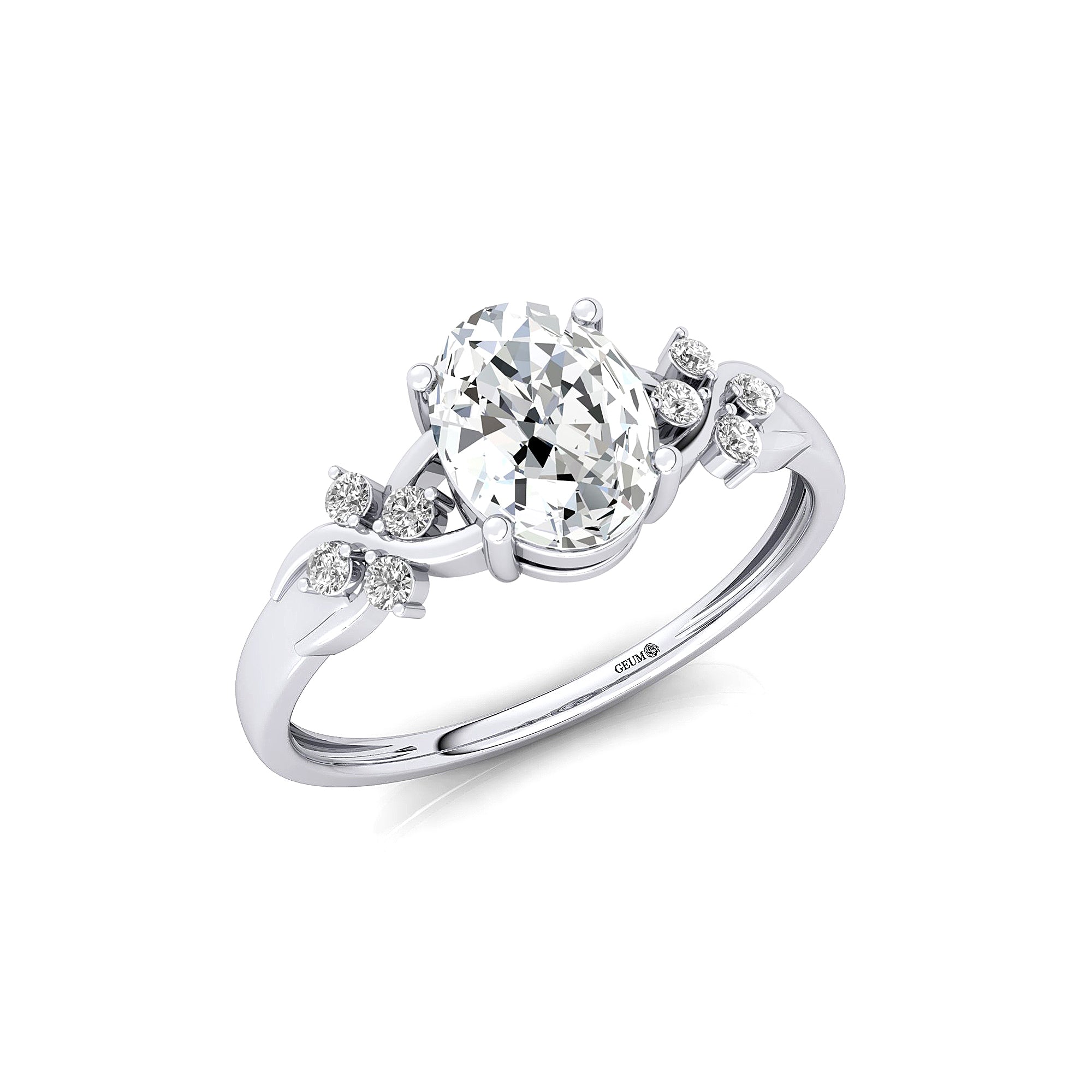 Criss Cross Diamond Ring with Oval Cut Lab Diamond - GeumJewels