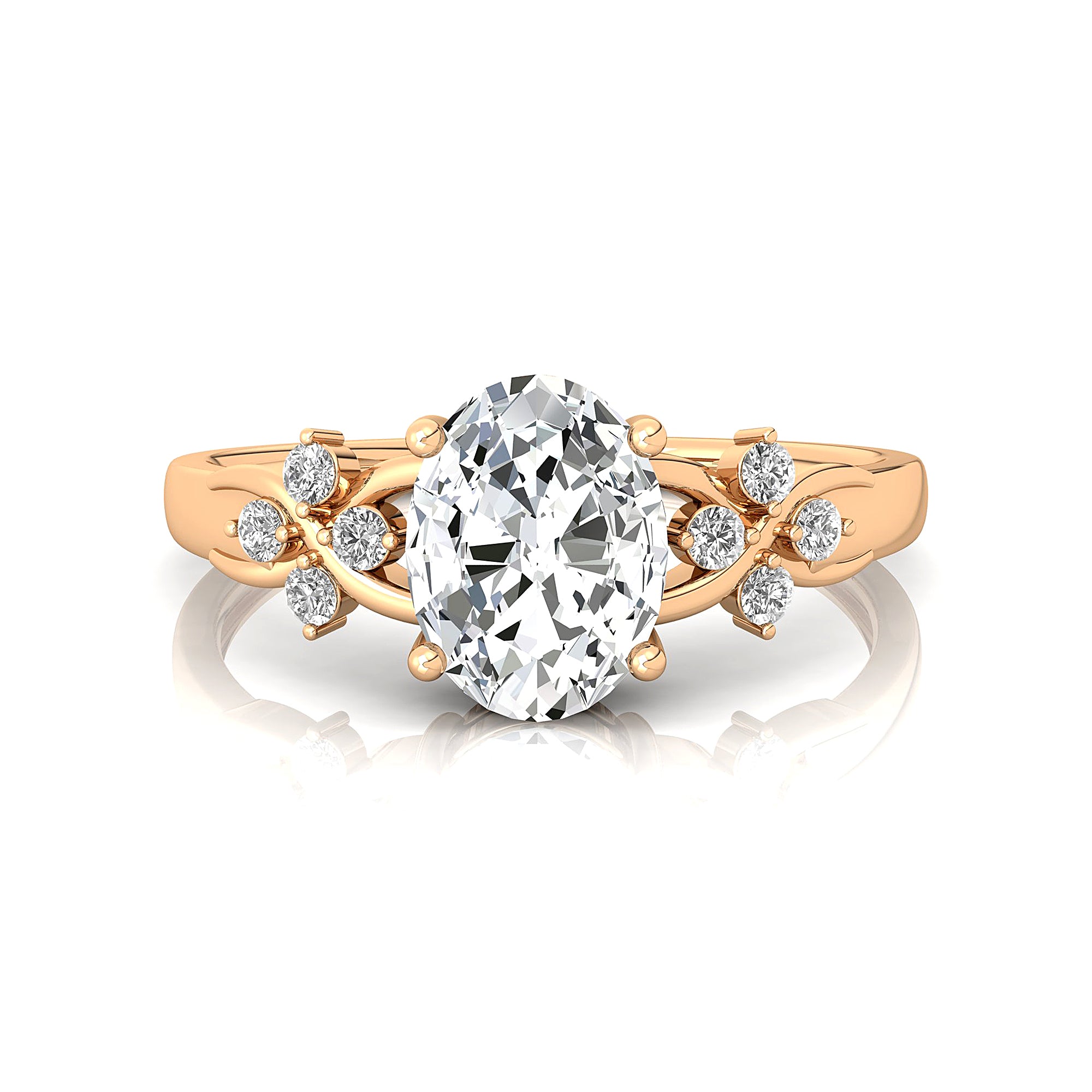 Criss Cross Diamond Ring with Oval Cut Lab Diamond - GeumJewels