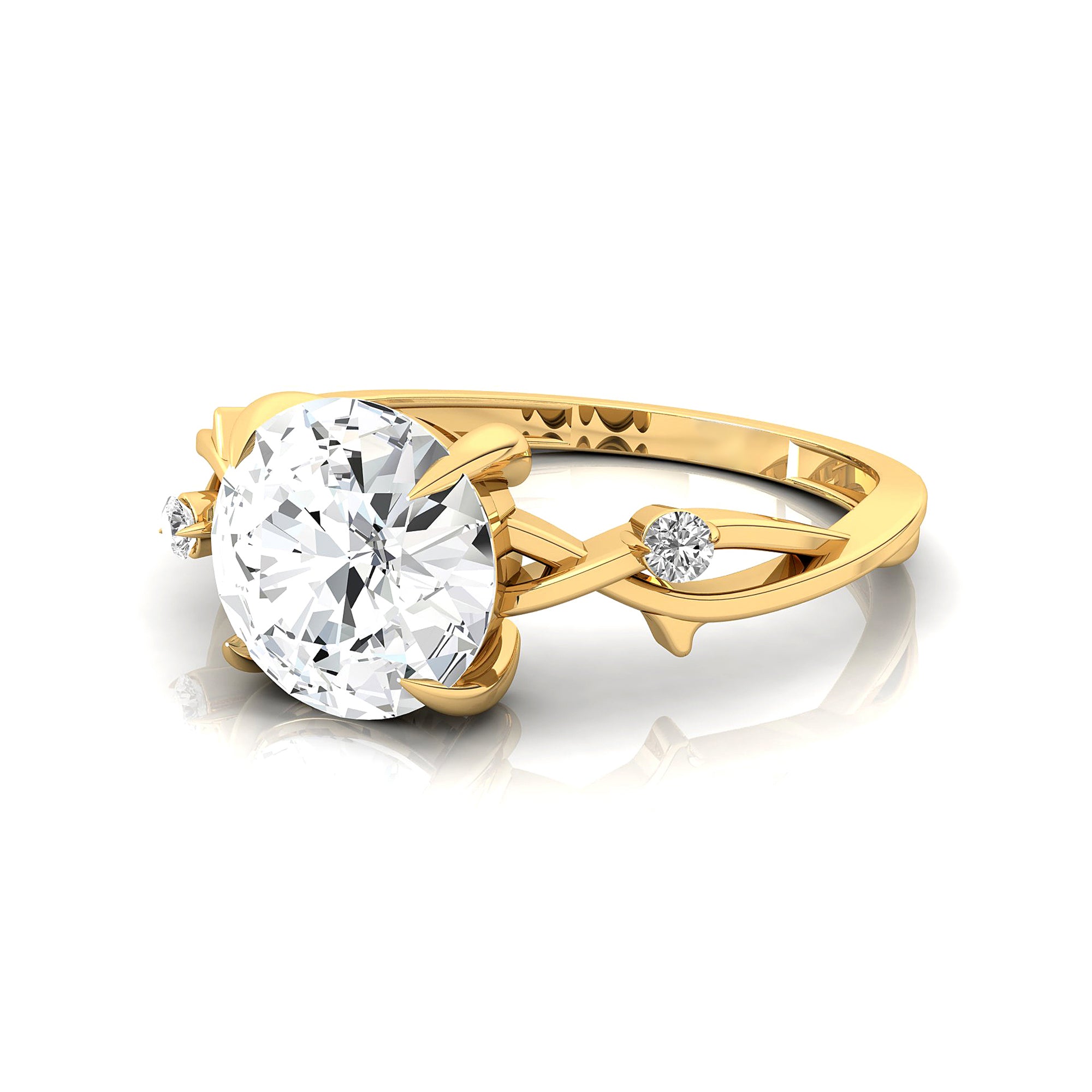 Criss Cross Nature Inspired Diamond Ring with Round Lab Diamond - GeumJewels