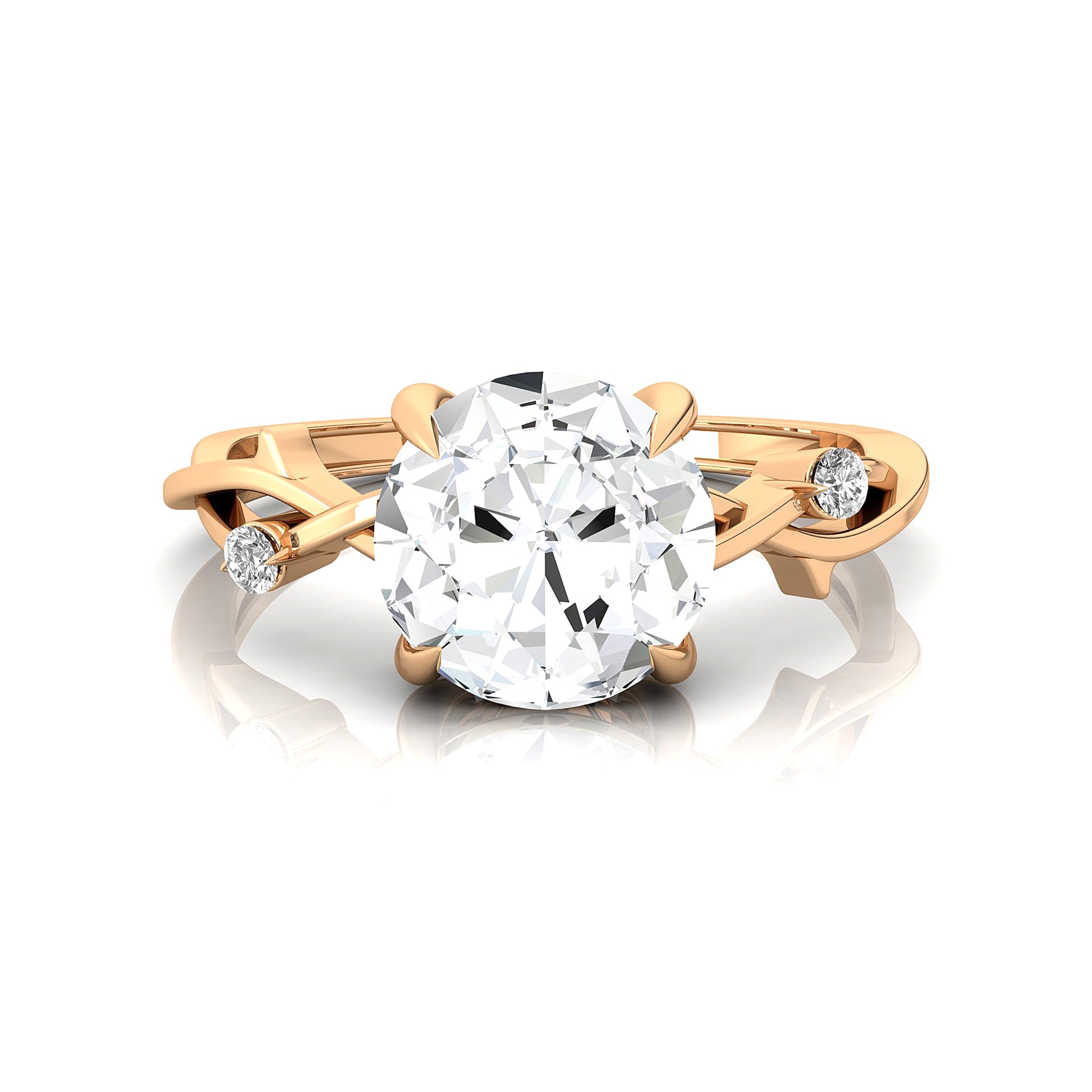 Criss Cross Nature Inspired Diamond Ring with Round Lab Diamond - GeumJewels