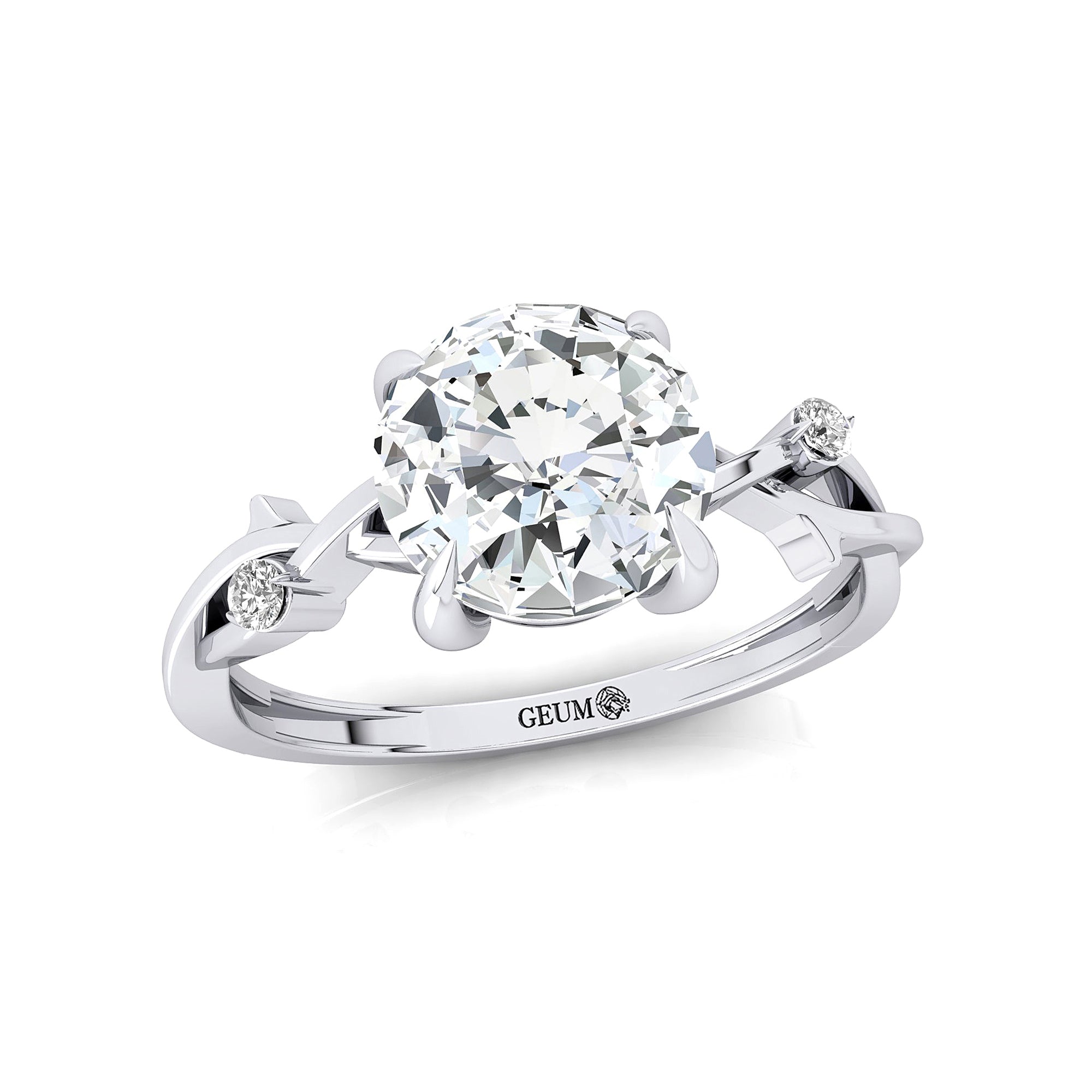 Criss Cross Nature Inspired Diamond Ring with Round Lab Diamond - GeumJewels