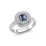 Double Halo Diamond Cushion Cut Alexandrite Ring - GeumJewels