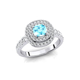 Double Halo Diamond Cushion Cut Aquamarine Ring - GeumJewels