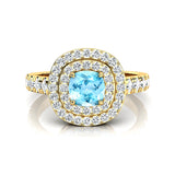 Double Halo Diamond Cushion Cut Aquamarine Ring - GeumJewels