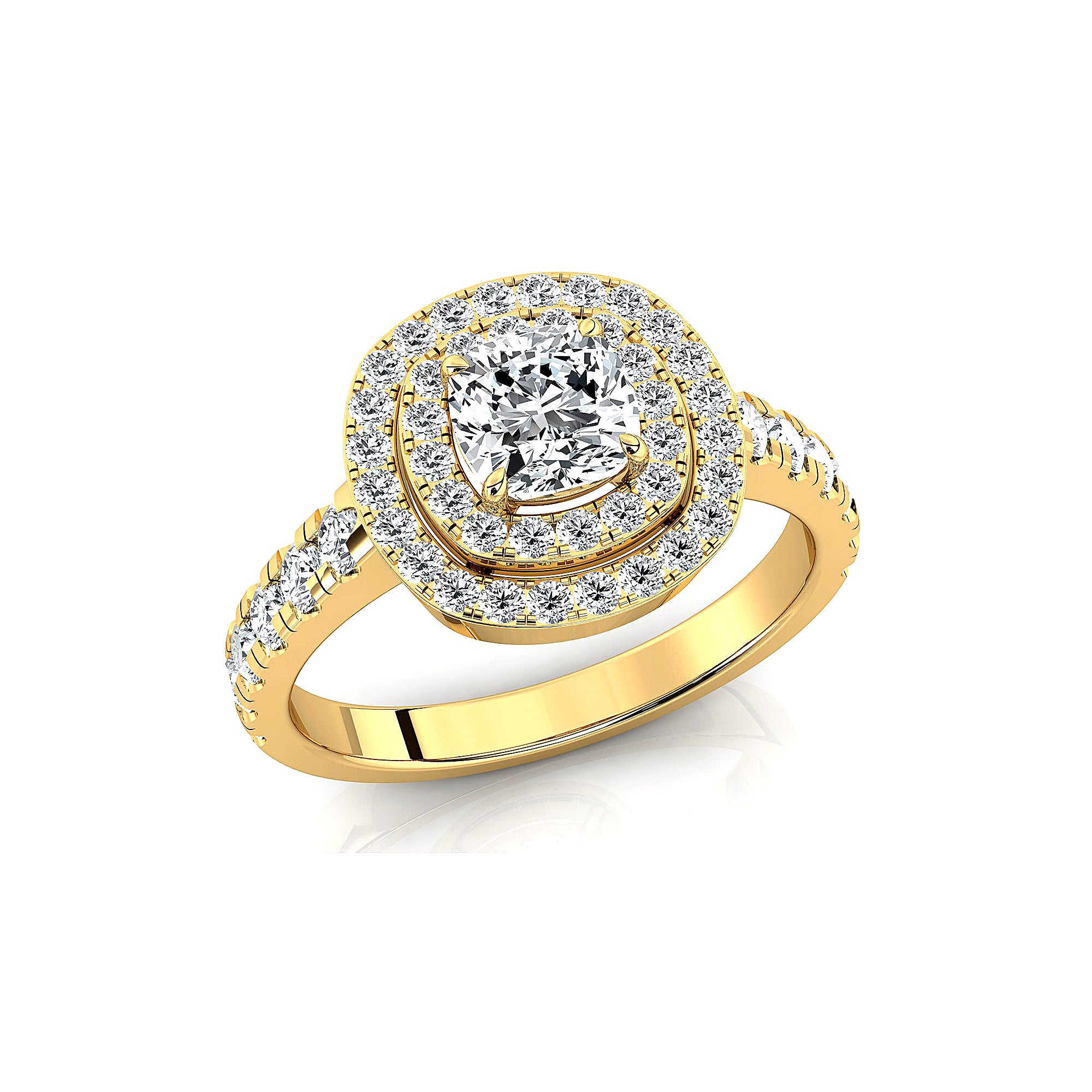 Double Halo Diamond Cushion Cut Lab Diamond Ring - GeumJewels