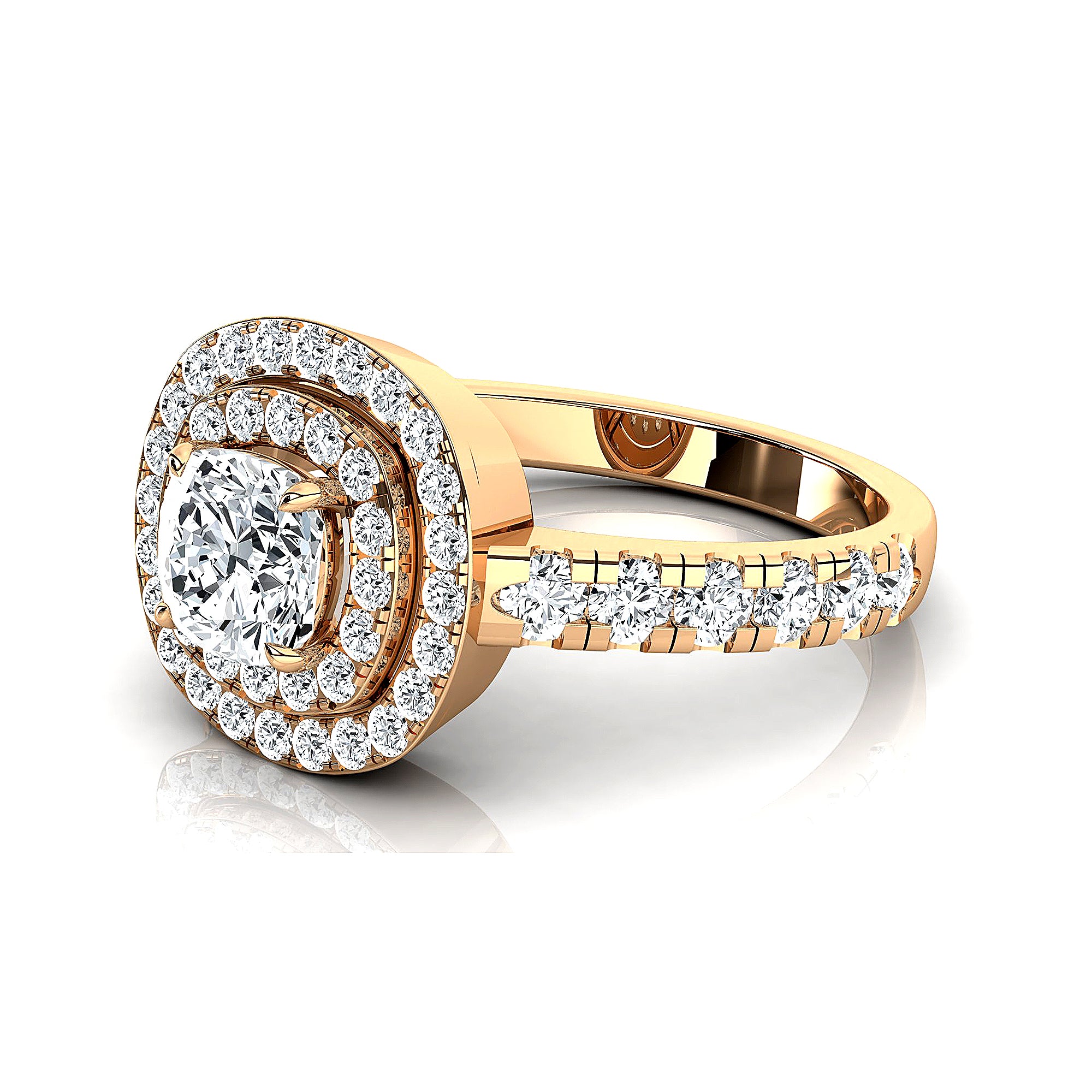 Double Halo Diamond Cushion Cut Lab Diamond Ring - GeumJewels