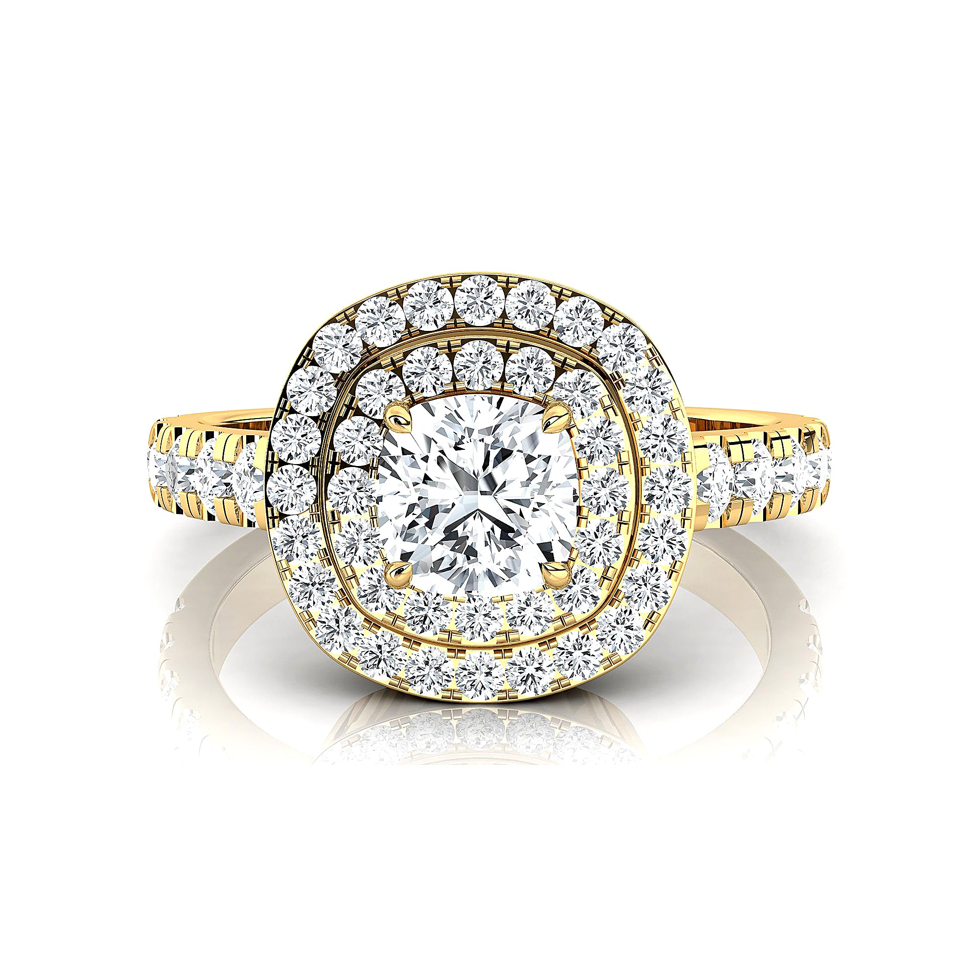 Double Halo Diamond Cushion Cut Lab Diamond Ring - GeumJewels