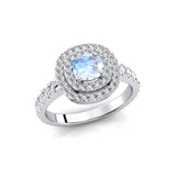 Double Halo Diamond Cushion Cut Moonstone Ring - GeumJewels