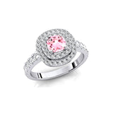 Double Halo Diamond Cushion Cut Morganite Ring - GeumJewels