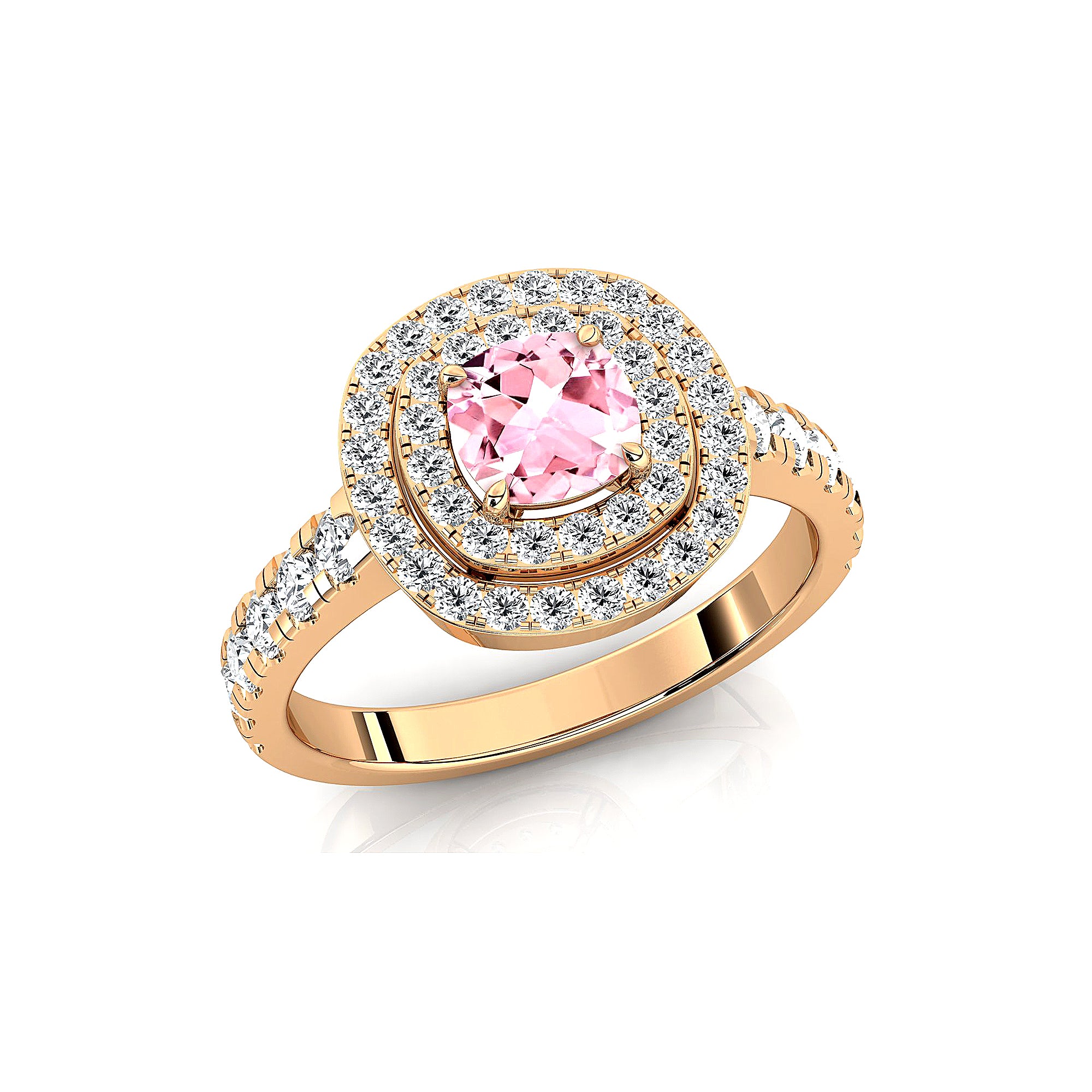 Double Halo Diamond Cushion Cut Morganite Ring - GeumJewels