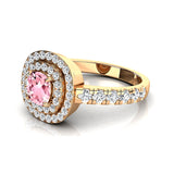 Double Halo Diamond Cushion Cut Morganite Ring - GeumJewels