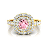 Double Halo Diamond Cushion Cut Morganite Ring - GeumJewels