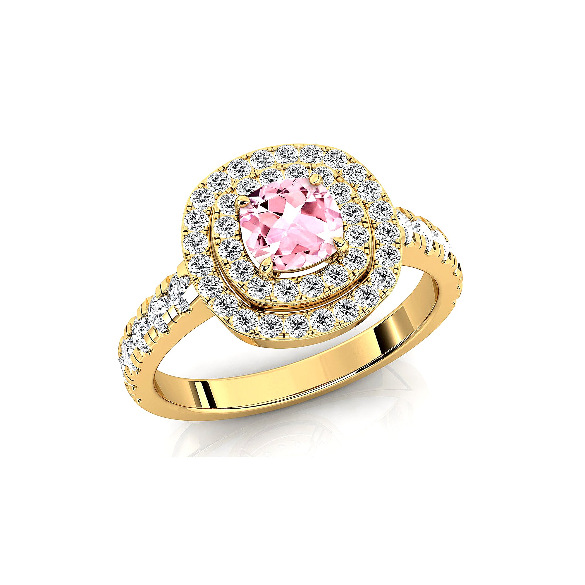 Double Halo Diamond Cushion Cut Morganite Ring - GeumJewels