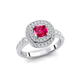 Double Halo Diamond Cushion Cut Pink Sapphire Ring - GeumJewels