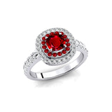 Double Halo Diamond Cushion Cut Ruby Ring - GeumJewels