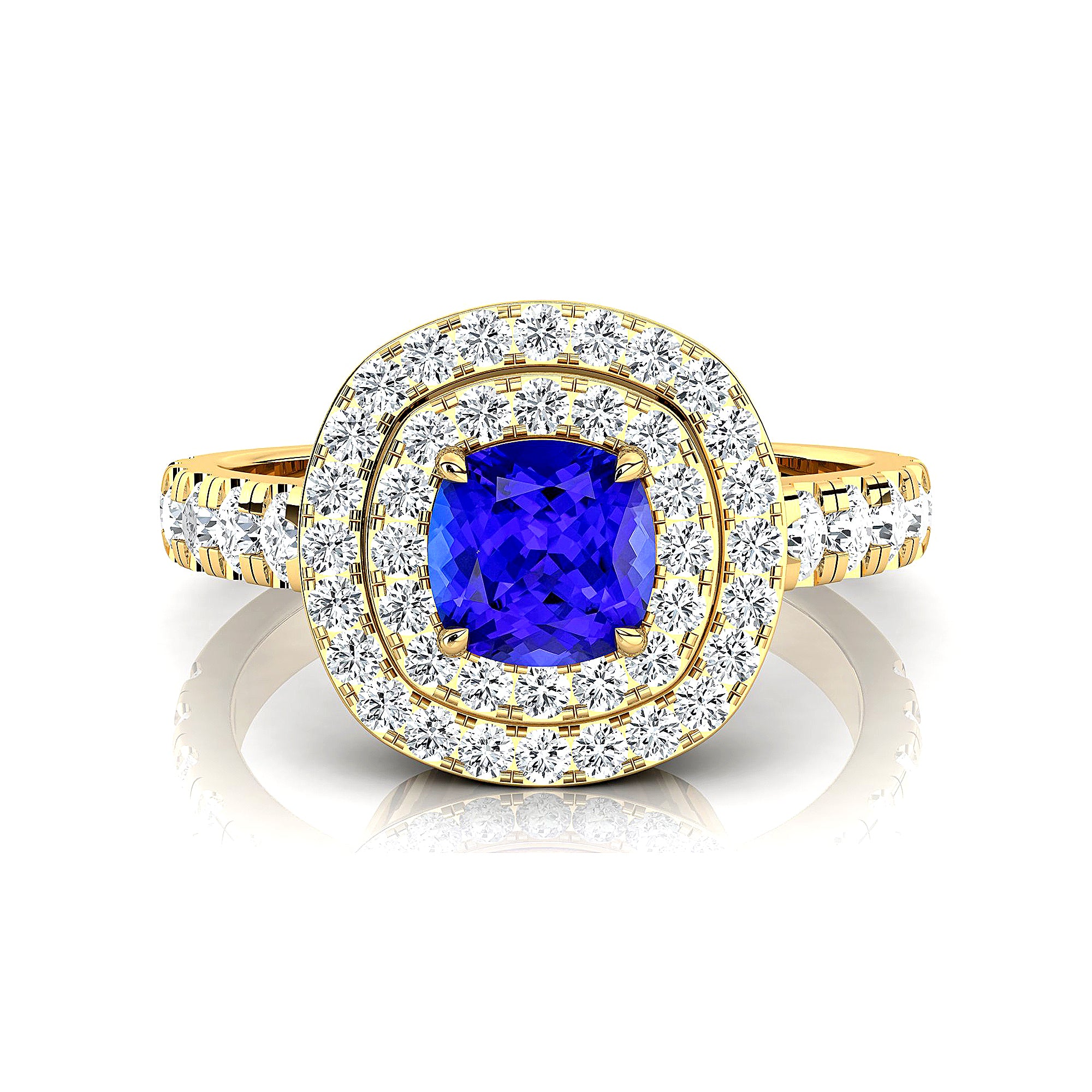 Double Halo Diamond Cushion Cut Tanzanite Ring - GeumJewels