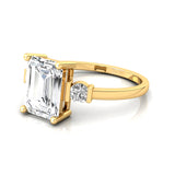 Emerald Cut Lab Diamond and Diamond Three Stone Ring - GeumJewels