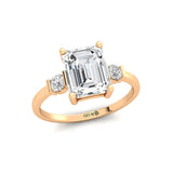 Emerald Cut Lab Diamond and Diamond Three Stone Ring - GeumJewels