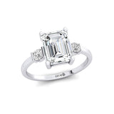 Emerald Cut Lab Diamond and Diamond Three Stone Ring - GeumJewels