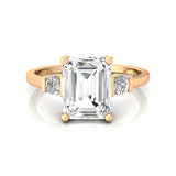 Emerald Cut Lab Diamond and Diamond Three Stone Ring - GeumJewels