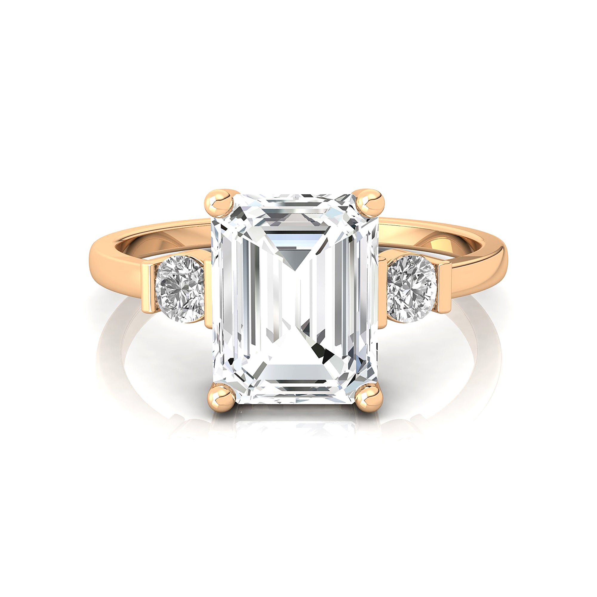 Emerald Cut Lab Diamond and Diamond Three Stone Ring - GeumJewels