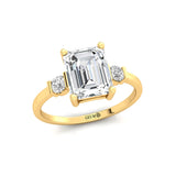 Emerald Cut Lab Diamond and Diamond Three Stone Ring - GeumJewels