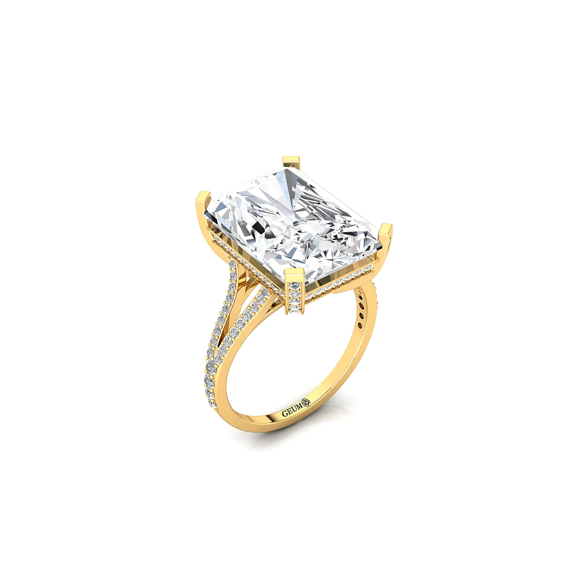 Emerald Cut Lab Diamond Split Shank Engagement Ring with Diamonds - GeumJewels
