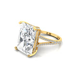 Emerald Cut Lab Diamond Split Shank Engagement Ring with Diamonds - GeumJewels
