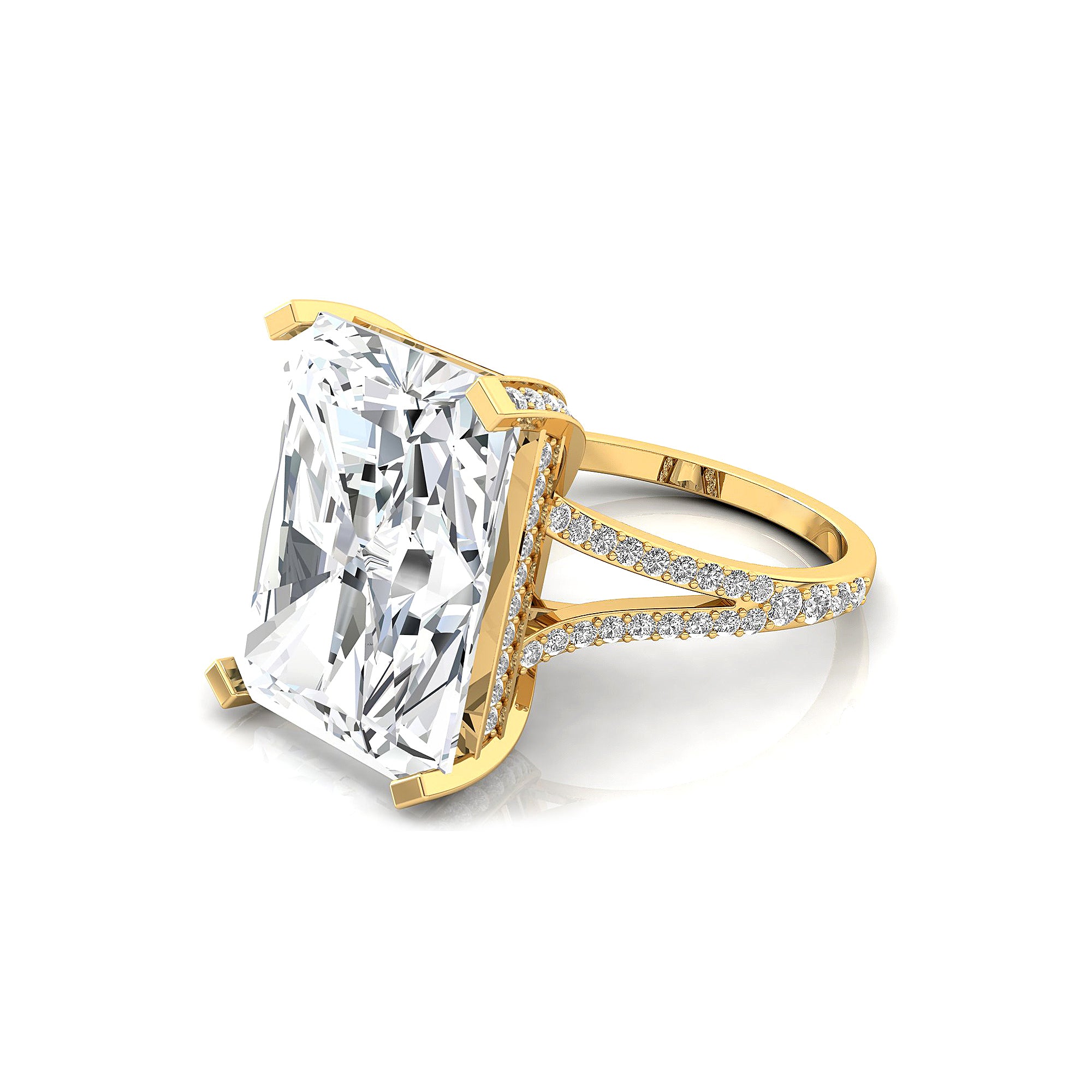 Emerald Cut Lab Diamond Split Shank Engagement Ring with Diamonds - GeumJewels