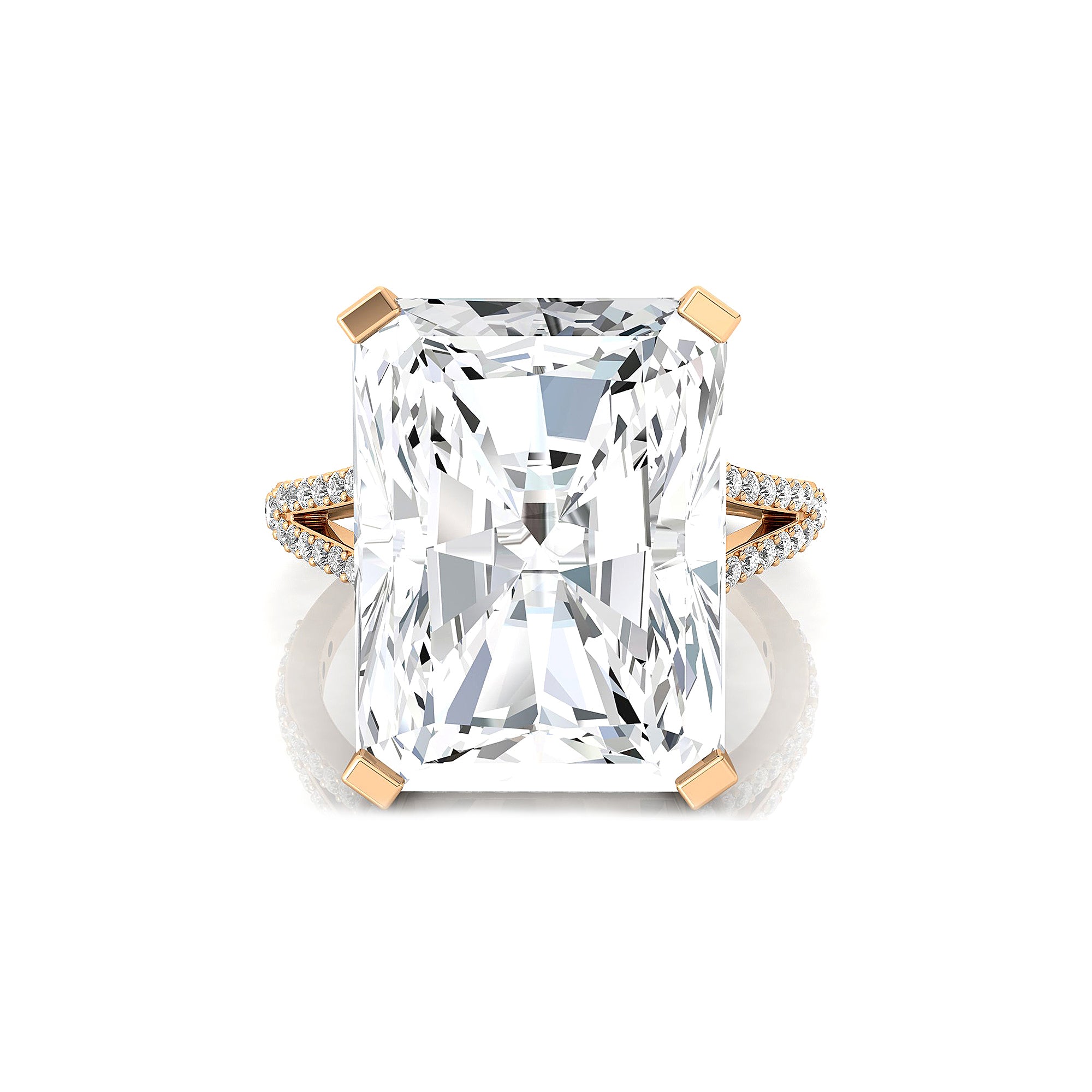 Emerald Cut Lab Diamond Split Shank Engagement Ring with Diamonds - GeumJewels