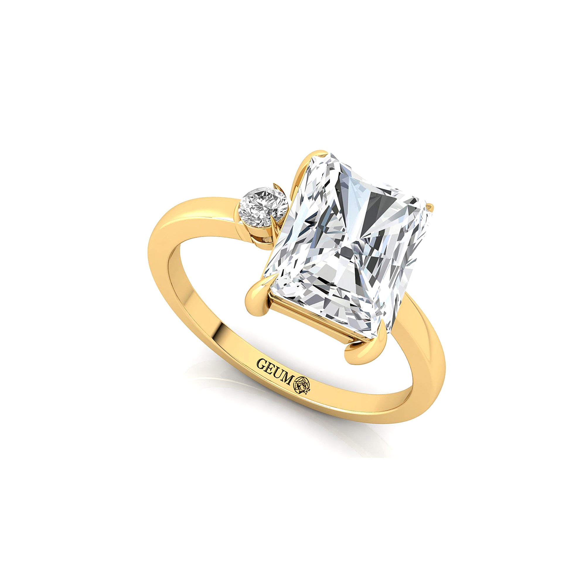 Emerald Shaped Lab Diamond with 3mm Accent Solitaire Engagement Ring - GeumJewels