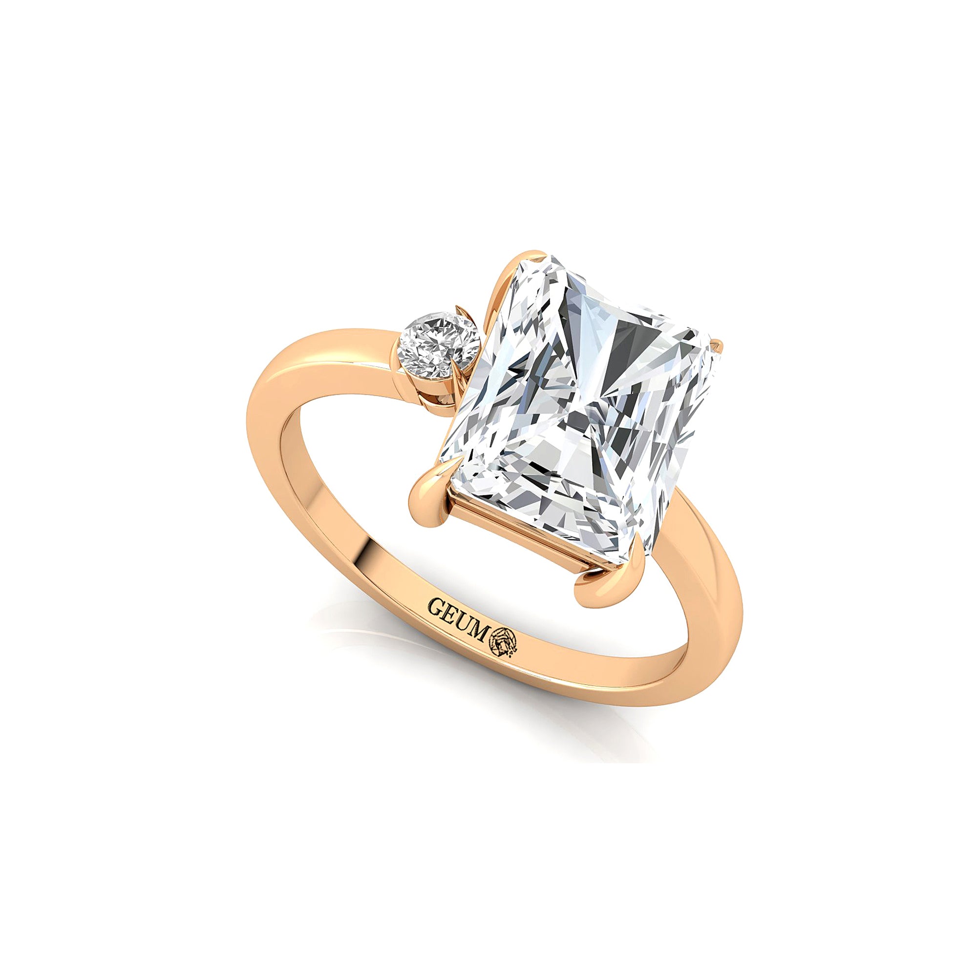 Emerald Shaped Lab Diamond with 3mm Accent Solitaire Engagement Ring - GeumJewels