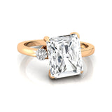 Emerald Shaped Lab Diamond with 3mm Accent Solitaire Engagement Ring - GeumJewels