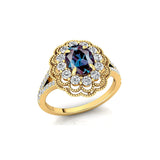 Flower Inspired Cluster Diamond Oval Alexandrite Engagement Ring - GeumJewels