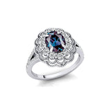 Flower Inspired Cluster Diamond Oval Alexandrite Engagement Ring - GeumJewels