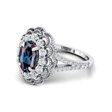 Flower Inspired Cluster Diamond Oval Alexandrite Engagement Ring - GeumJewels
