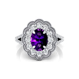 Flower Inspired Cluster Diamond Oval Amethyst Engagement Ring - GeumJewels