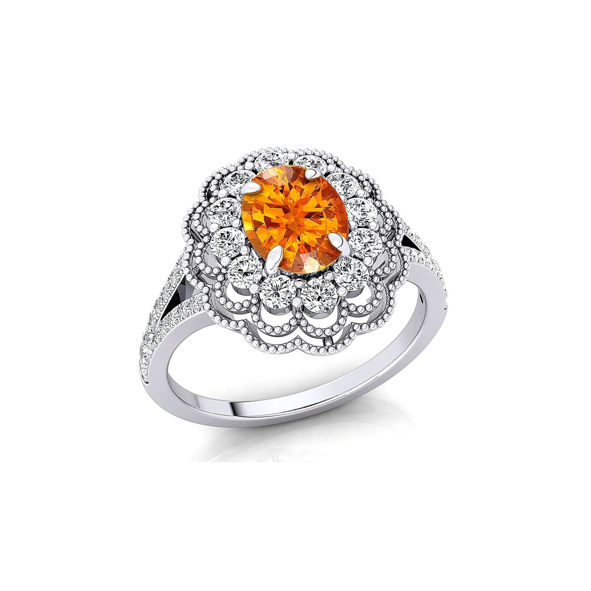 Flower Inspired Cluster Diamond Oval Citrine Engagement Ring - GeumJewels